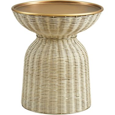 Lazaro Round Rattan Side Table In Burnished Brass Natural