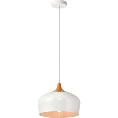 Nora 11.5" White And Natural Wood 1 Light Pendant