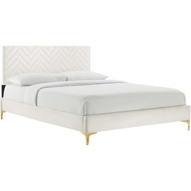 Leah Chevron Tufted Performance Velvet Full Platform Bed In White MOD-6993-WHI