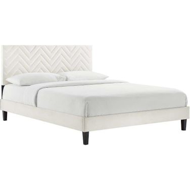Leah Chevron Tufted Performance Velvet Queen Platform Bed In White MOD-6973-WHI