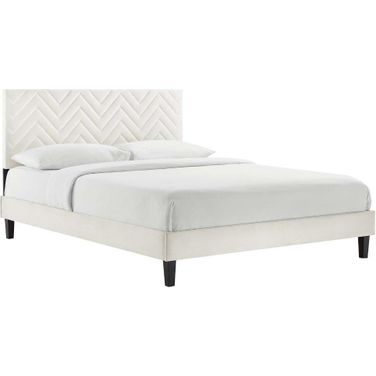 Leah Chevron Tufted Performance Velvet Twin Platform Bed In White MOD-6989-WHI