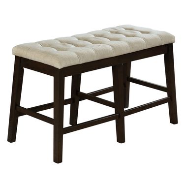 Leah Counter Height Dining Bench In Beige Linen Fabric and Cappuccino Wood
