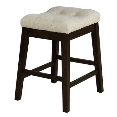 Leah Counter Height Dining Stools Set of 2 In Beige Linen Fabric and Cappuccino Wood