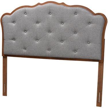 Leandra Grey Fabric and Walnut Brown Finished Wood Queen Headboard