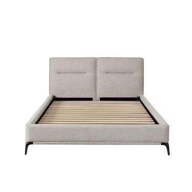 Leandro Low Profile Queen Bed In Clarkson Sand Fabric with Black Metal Leg