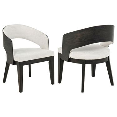 Leandro Upholstered Dining Arm Chair Set of 2 In Cream and Burnished Black