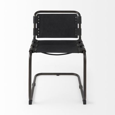Leather Metal Open Back Dining Side Chair In Black