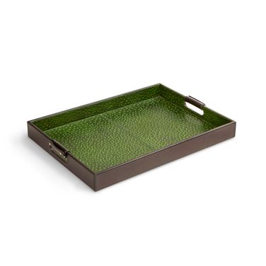 Leather Tray Handle Accent In Black and Green