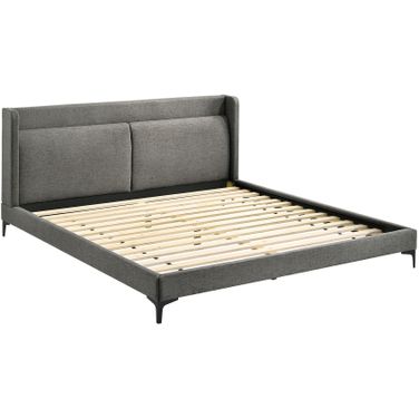 Legend Gray Fabric King Platform Bed with Black Metal Legs
