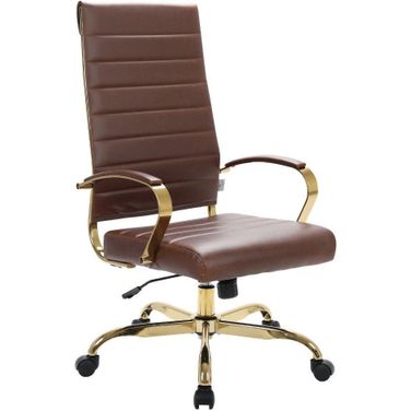 Benmar High-Back Leather Office Chair With Gold Frame In Brown