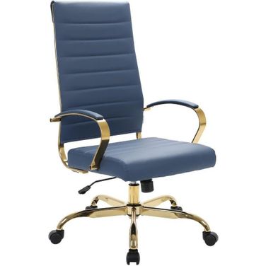 Benmar High-Back Leather Office Chair With Gold Frame In Navy Blue
