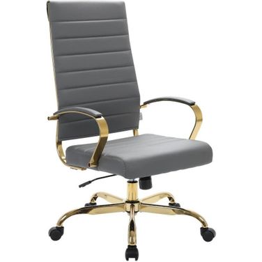 Benmar High-Back Leather Office Chair With Gold Frame In Grey