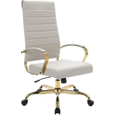 Benmar High-Back Leather Office Chair With Gold Frame In Tan