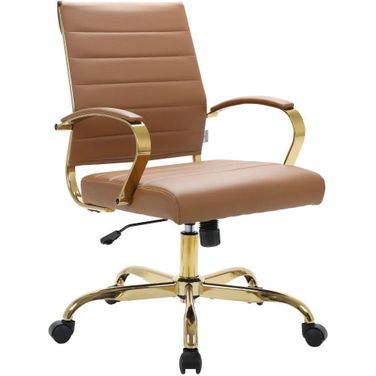 Benmar Home Leather Office Chair With Gold Frame In Light Brown