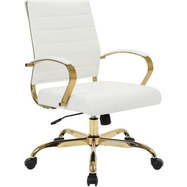 Benmar Home Leather Office Chair With Gold Frame In White