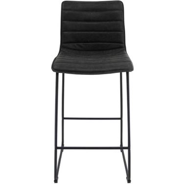 Leisuremod Brooklyn 29.9 Inch Modern Charcoal Leather Bar Stool Set Of 2 With Black Iron Base And Footrest