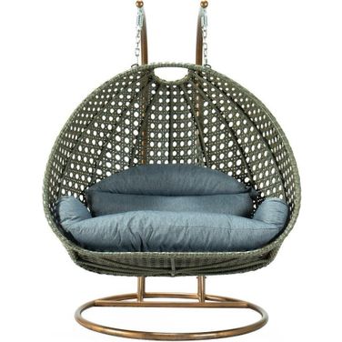Wicker Hanging 2 Person Egg Swing Chair In Charcoal Blue/Brown