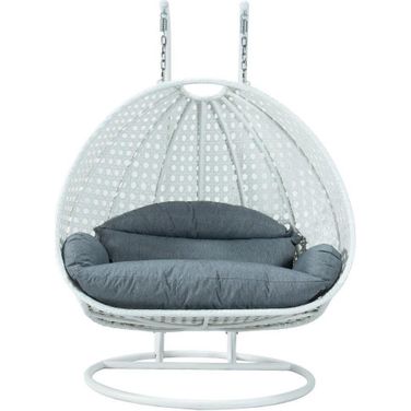 Wicker Hanging 2 Person Egg Swing Chair In Charcoal Blue/White