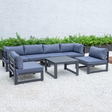 Chelsea 7-Piece Patio Sectional And Coffee Table Set With Cushions In Blue