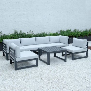 Chelsea 7-Piece Patio Sectional And Coffee Table Set With Cushions In Light Grey