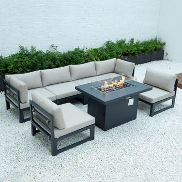 Chelsea 7-Piece Patio Sectional And Fire Pit Table In Beige
