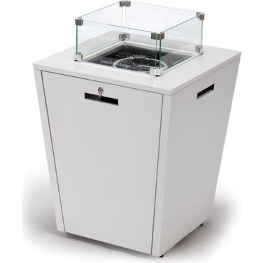 LeisureMod Chelsea Aluminum Patio Modern Propane Fire Pit White Side Table
