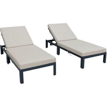 LeisureMod Chelsea Modern Beige Outdoor Chaise Lounge Chair With Cushions Set of 2