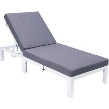 Leisuremod Chelsea Modern Outdoor White Chaise Lounge Chair With Cushions In Blue