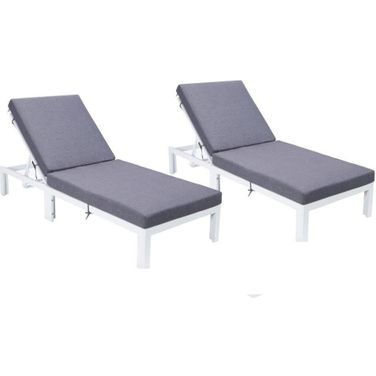 Leisuremod Chelsea Modern Outdoor White Chaise Lounge Chair With Cushions Set Of 2 In Blue
