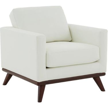 Leisuremod Chester Modern Leather Accent Arm Chair With Birch Wood Base In White