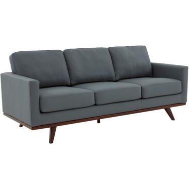 Leisuremod Chester Modern Leather Sofa With Birch Wood Base In Grey
