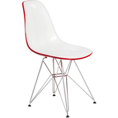 LeisureMod Cresco White Red Eiffel Side Chair