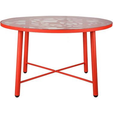 Devon Tree Design Glass Top Aluminum Base Indoor Outdoor Dining Table In Red