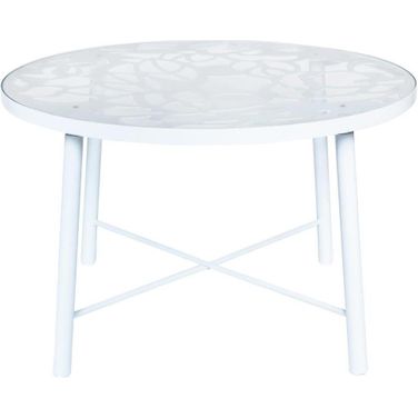 Devon Tree Design Glass Top Aluminum Base Indoor Outdoor Dining Table In White