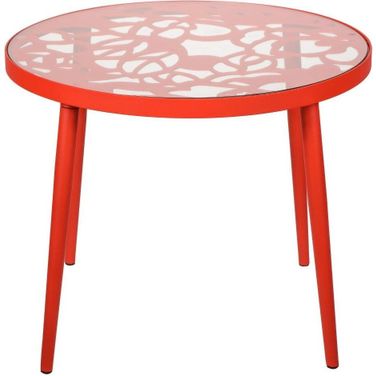 Devon Tree Design Glass Top Aluminum Base Indoor Outdoor End Table In Red