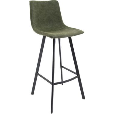 Leisuremod Elland Modern Upholstered Leather Olive Green Bar Stool With Iron Legs And Footrest