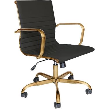 LeisureMod Harris Black Leatherette Gold Frame Office Chair
