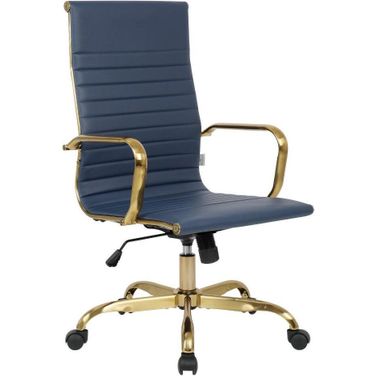 Harris High-Back Leatherette Office Chair With Gold Frame In Navy Blue