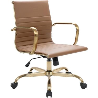 LeisureMod Harris Leatherette Office Chair With Gold Frame