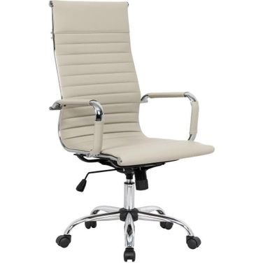 LeisureMod Harris Tan Leatherette High Back Office Chair