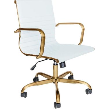 LeisureMod Harris White Leatherette Gold Frame Office Chair