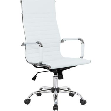 LeisureMod Harris White Leatherette High Back Office Chair