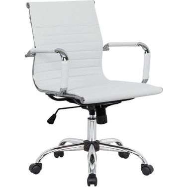 LeisureMod Harris White Leatherette Office Chair