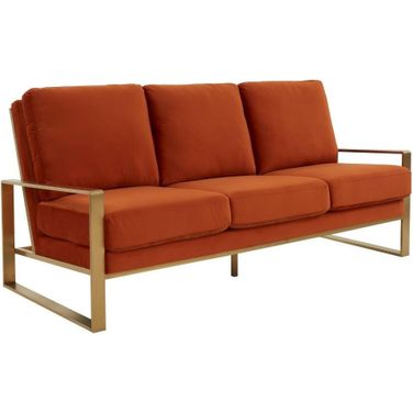 Leisuremod Jefferson Contemporary Modern Design Velvet Sofa With Gold Frame In Orange