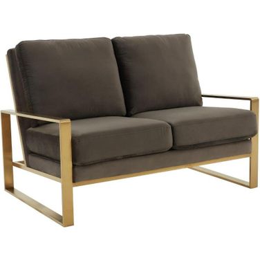 Leisuremod Jefferson Contemporary Modern Velvet Loveseat With Gold Frame In Dark Grey