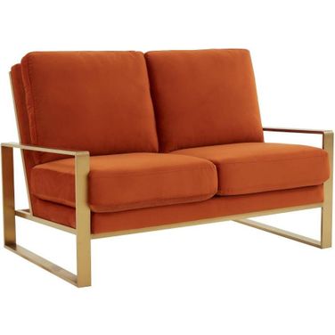 Leisuremod Jefferson Contemporary Modern Velvet Loveseat With Gold Frame In Orange