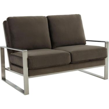 Leisuremod Jefferson Contemporary Modern Velvet Loveseat With Silver Frame In Dark Grey