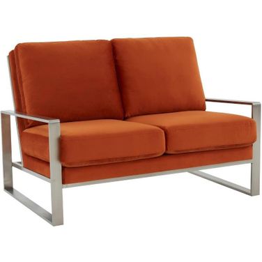 Leisuremod Jefferson Contemporary Modern Velvet Loveseat With Silver Frame In Orange
