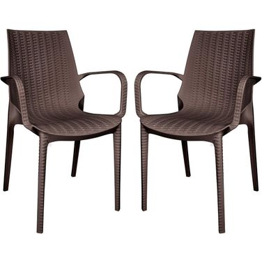 Kent Outdoor Dining Arm Chair Set of 2 In Brown