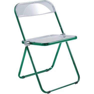 Leisuremod Lawrence Acrylic Folding Chair With Green Metal Frame